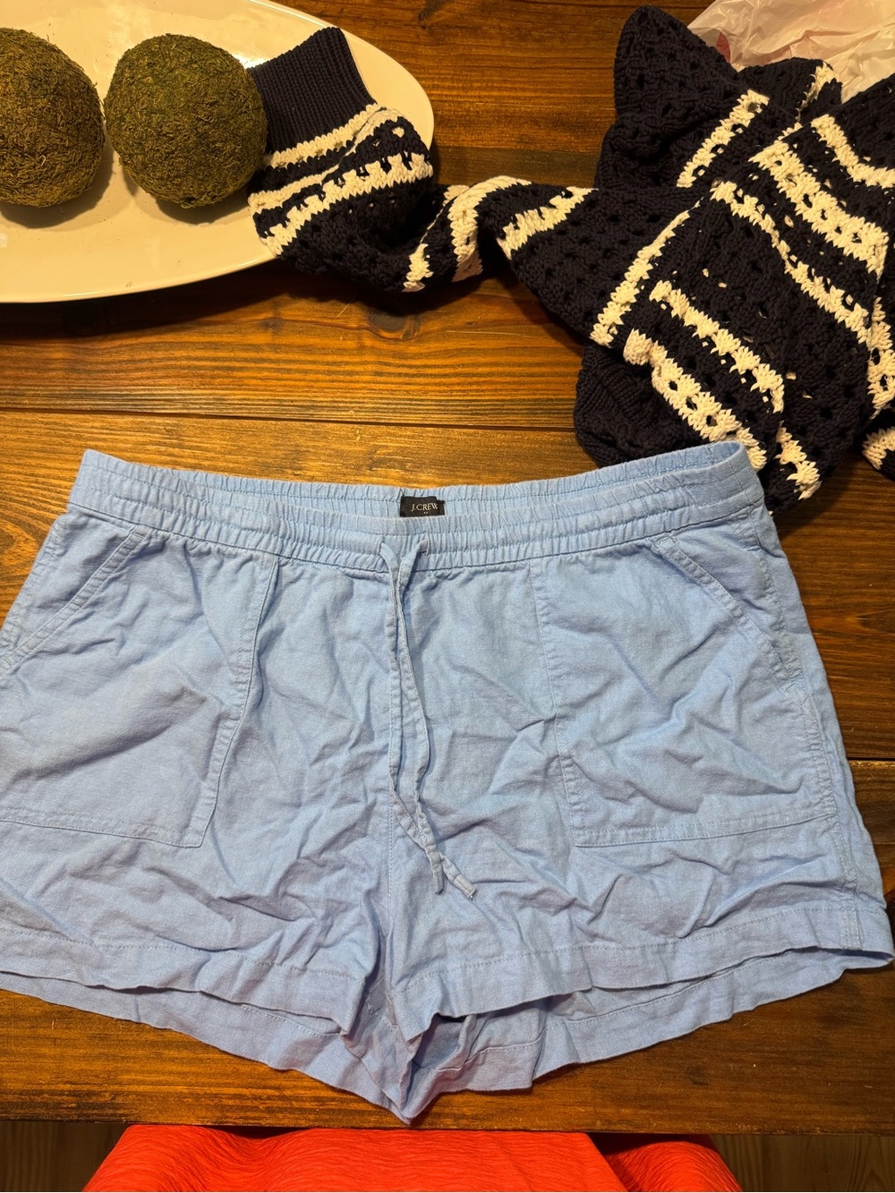 J. Crew Factory Light Blue High-Waist Drawstring Shorts